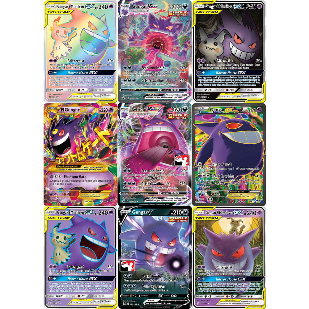 9Pcs Pokemon Cards Gengar VMAX GX EX Ultra Rare Supporters Battle Trang Holofoil PTCG Prize Pack Ser