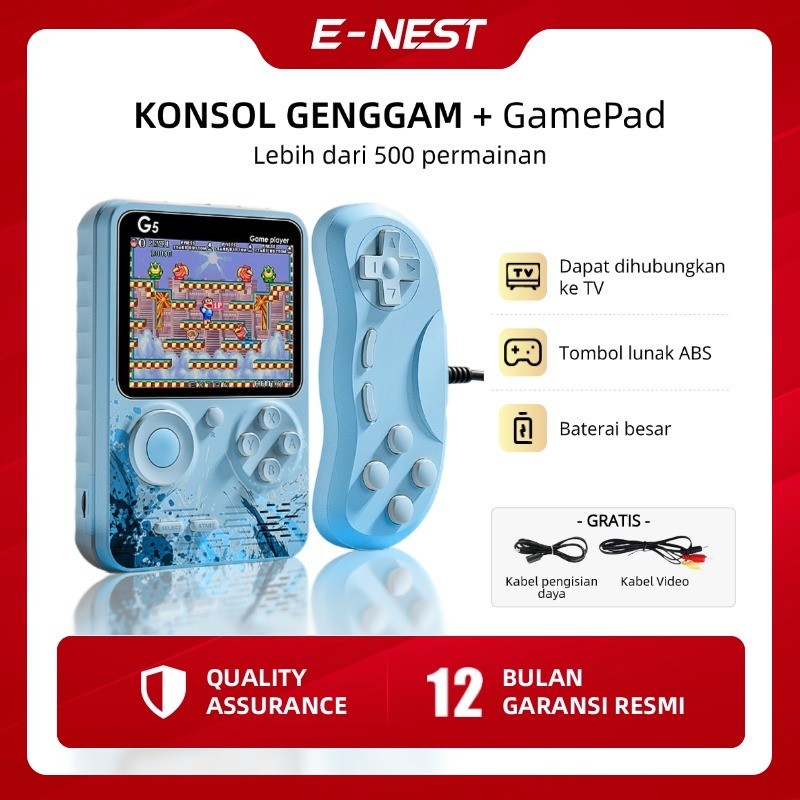 eNest Konsol Game Genggam Portable G5 Classic 520 Permainan Layar HD 3 Inch Bisa Connect TV Konsol T