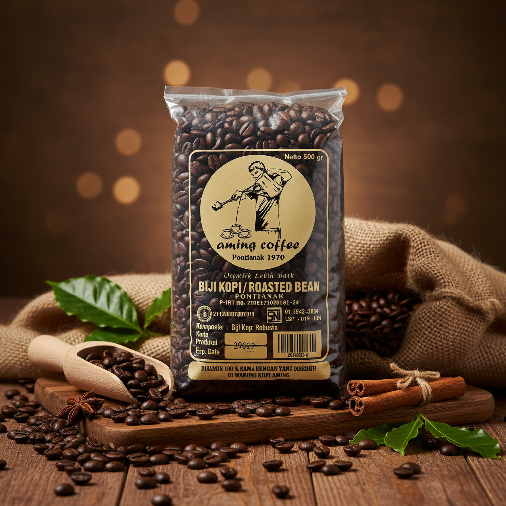 Kopi Aming/ Biji Kopi Robusta (500gr) Aming Coffee Khas Pontianak