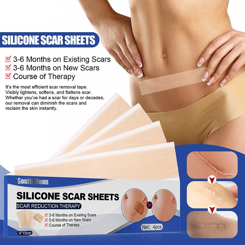 Silicone Scar Sheet Gel 4PCS 4cm x 7.5cm plester silikon penghilang keloid bekas luka Plester Bekas 