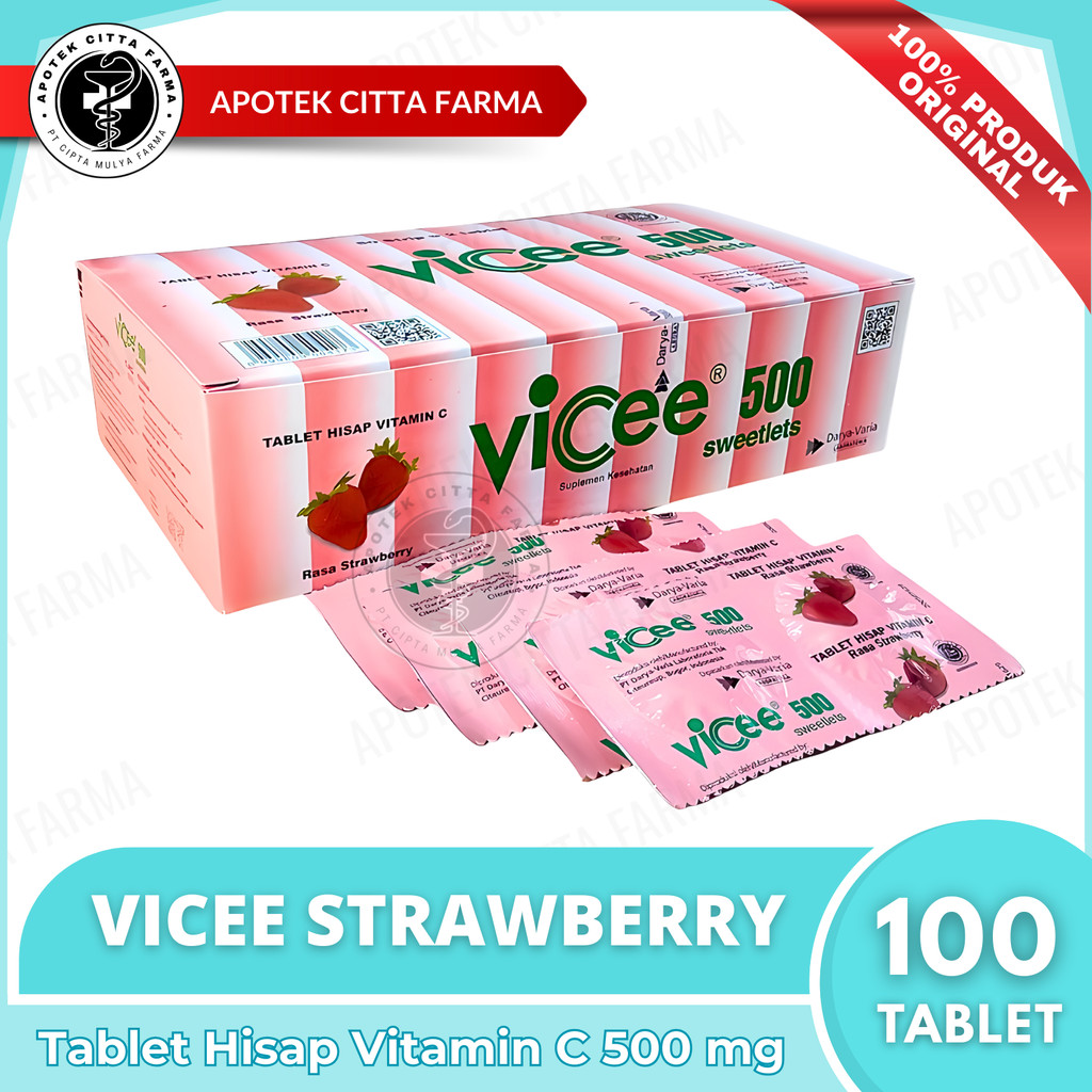 Vicee Strawberry Tablet Hisap 1 Box - Vitamin C 500 mg / Vicee Kuning