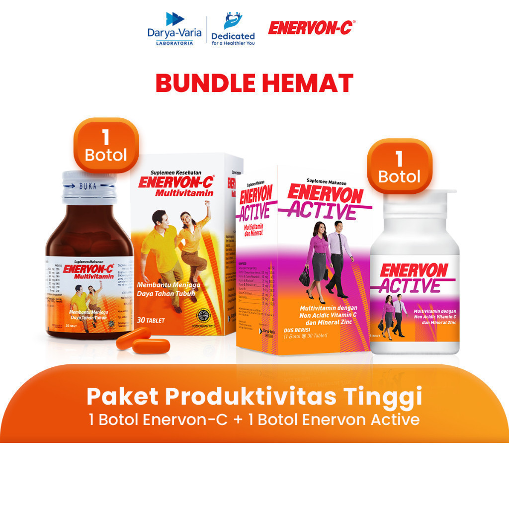 Enervon Paket Produktivitas Tinggi Multivitamin (1 Botol Enervon-C + 1 Botol Active) - Suplemen Kese