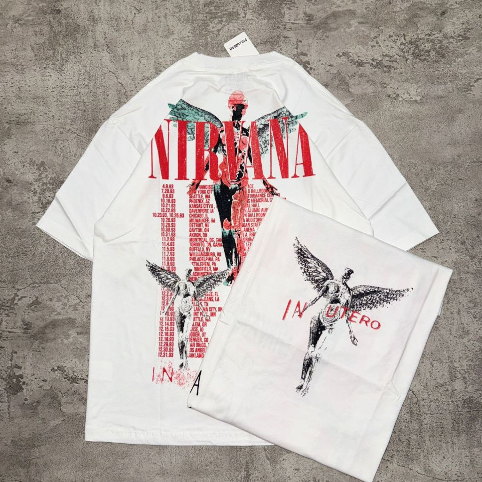 Baju Kaos P&B Oversize Nirvana In Utero - T Shirt Vintage Nirvana Oversized White 20s Kaos Pria