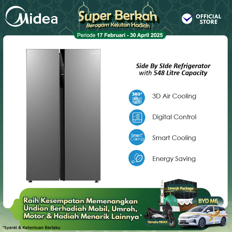 PROMO RAMADHAN Midea Kulkas Side by Side / Kulkas 2 Pintu Kapasitas 548L - Model MDRS710FGF02ID