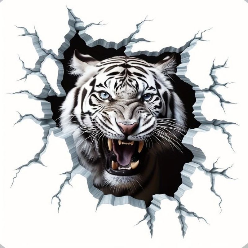 Stiker Gambar Macan Putih Size 20x20 Cm