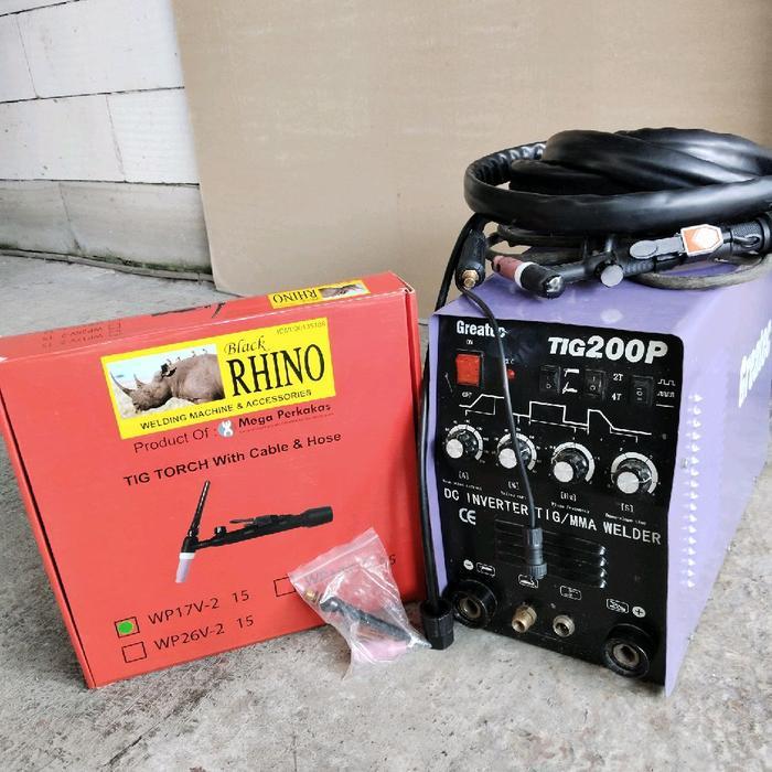 Mesin las Baru TIG/GTAW Pulse Merk GREATEC 200A komplit stang Argon otomatis 1 phase