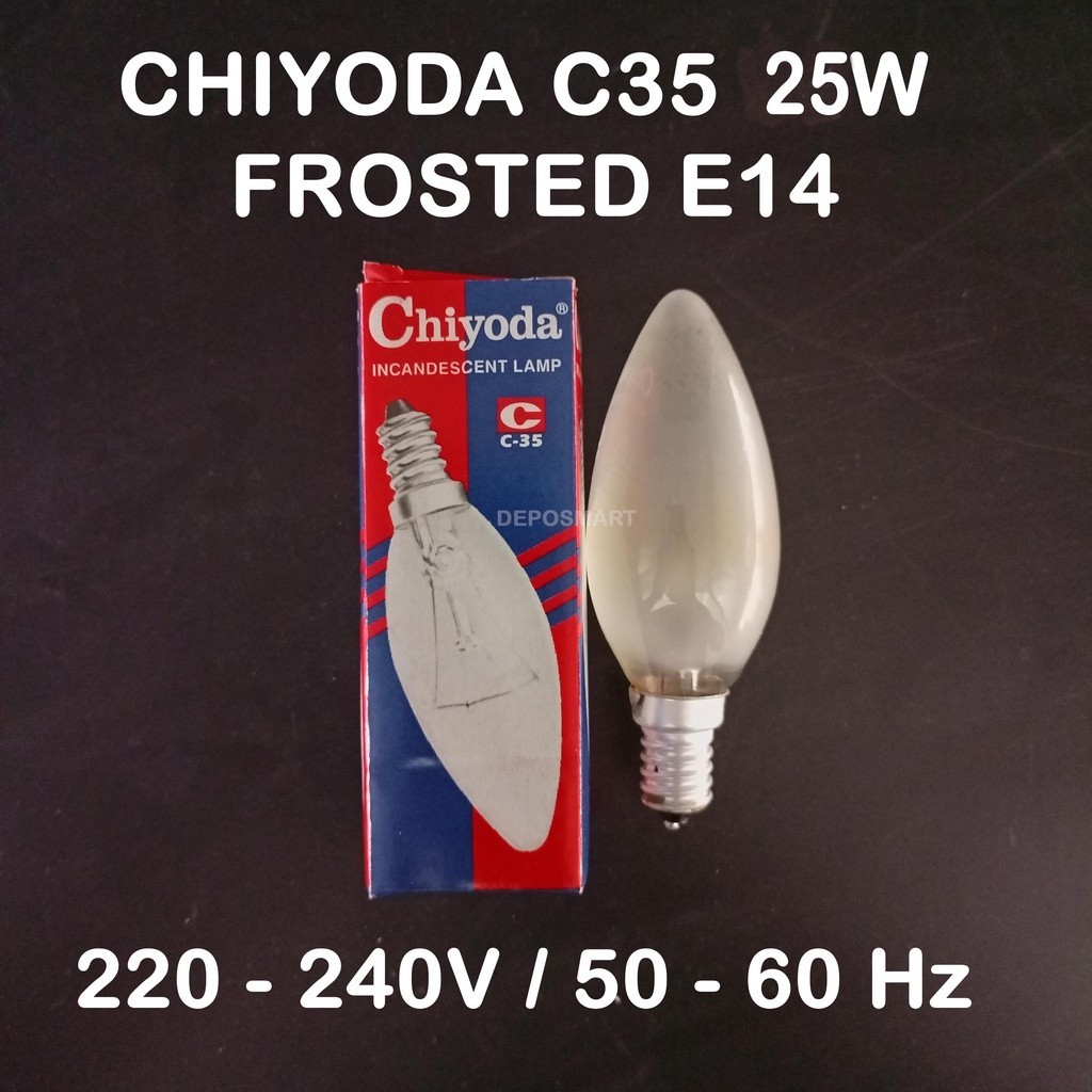 LAMPU CANDLE CHIYODA C35 25W FROSTED E14 220V - LAMPU TORPEDO MURAH / CHIYODA BOHLAM C-35 E-14 FROST