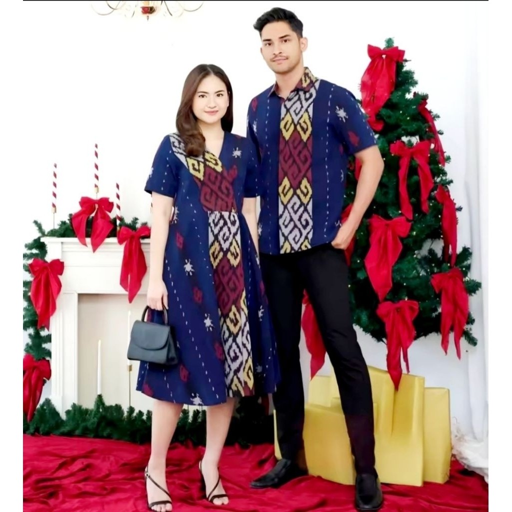 dres natal motif toraja baju set kopel keluarga