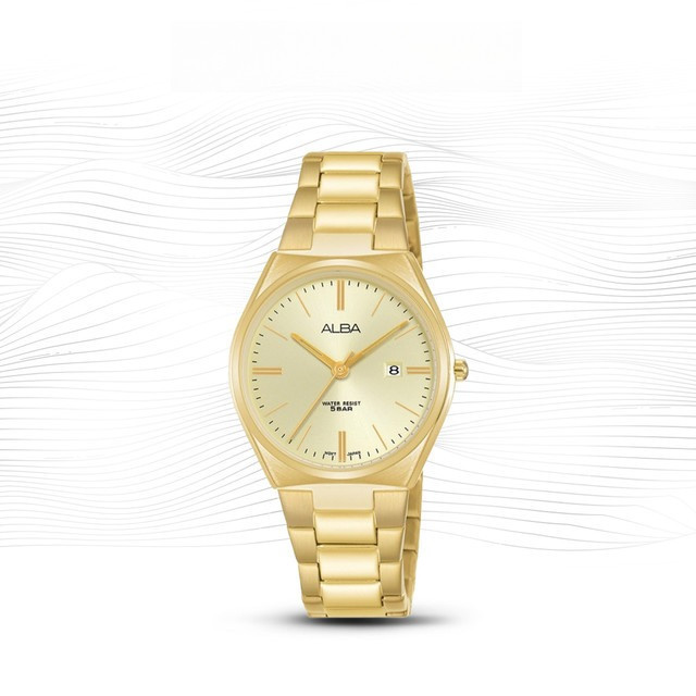ALBA AH7S22 Prestige Jam Tangan Wanita Quartz Gold Dial Stainless Steel Strap Watch