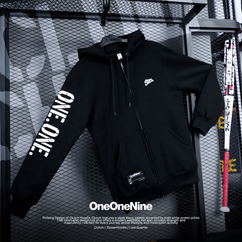 Oneonenine Ksr Zipper Hoodie Clutch Black Series - Sweater Pria Sablon Ritsleting