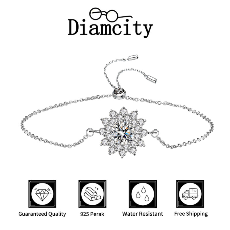 Gelang Bunga Matahari Moissanite Berlian Penuh yang Dipersonalisasi Mewah Ringan