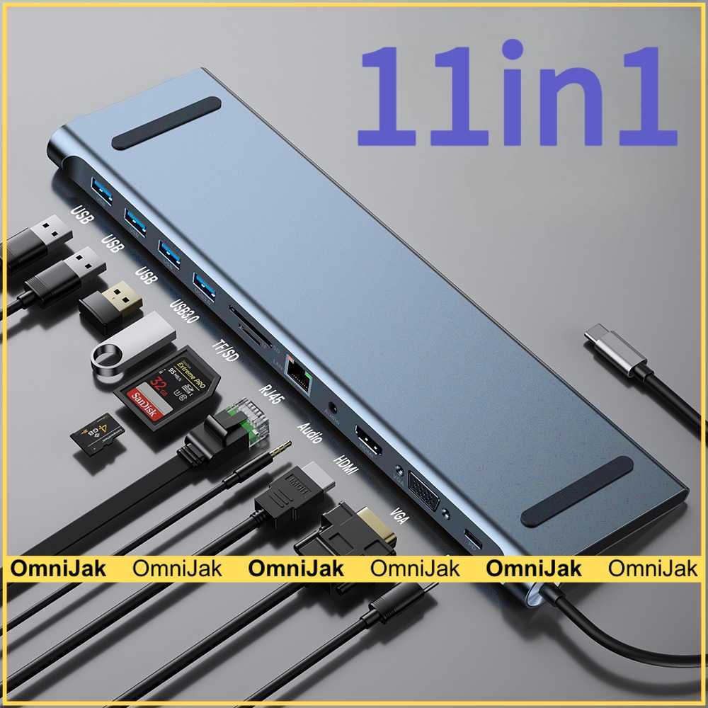 Hub USB Type C Adaptor HDMI 4K AUX Card Reader 11in1 - BYL-2003