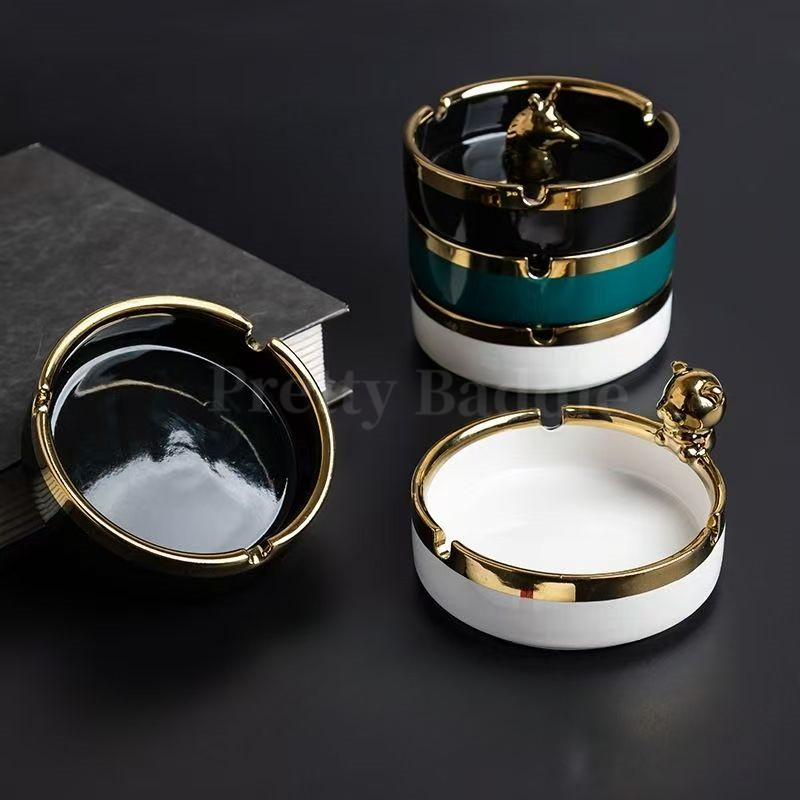 Asbak keramik mewah berwarna emas, asbak dekoratif meja kopi