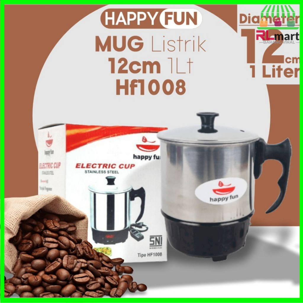 Mug Listrik / Mug Elektrik /Teko Listrik Stainless Steel Happy Fun -RLMART