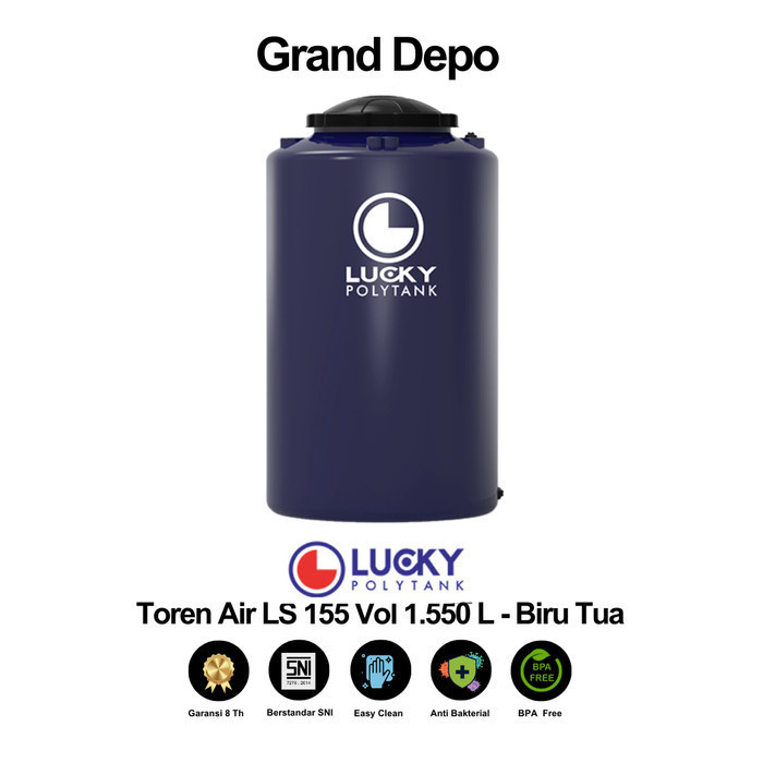 Lucky Polytank Toren Air 1500 Liter LS 155 Biru Tua
