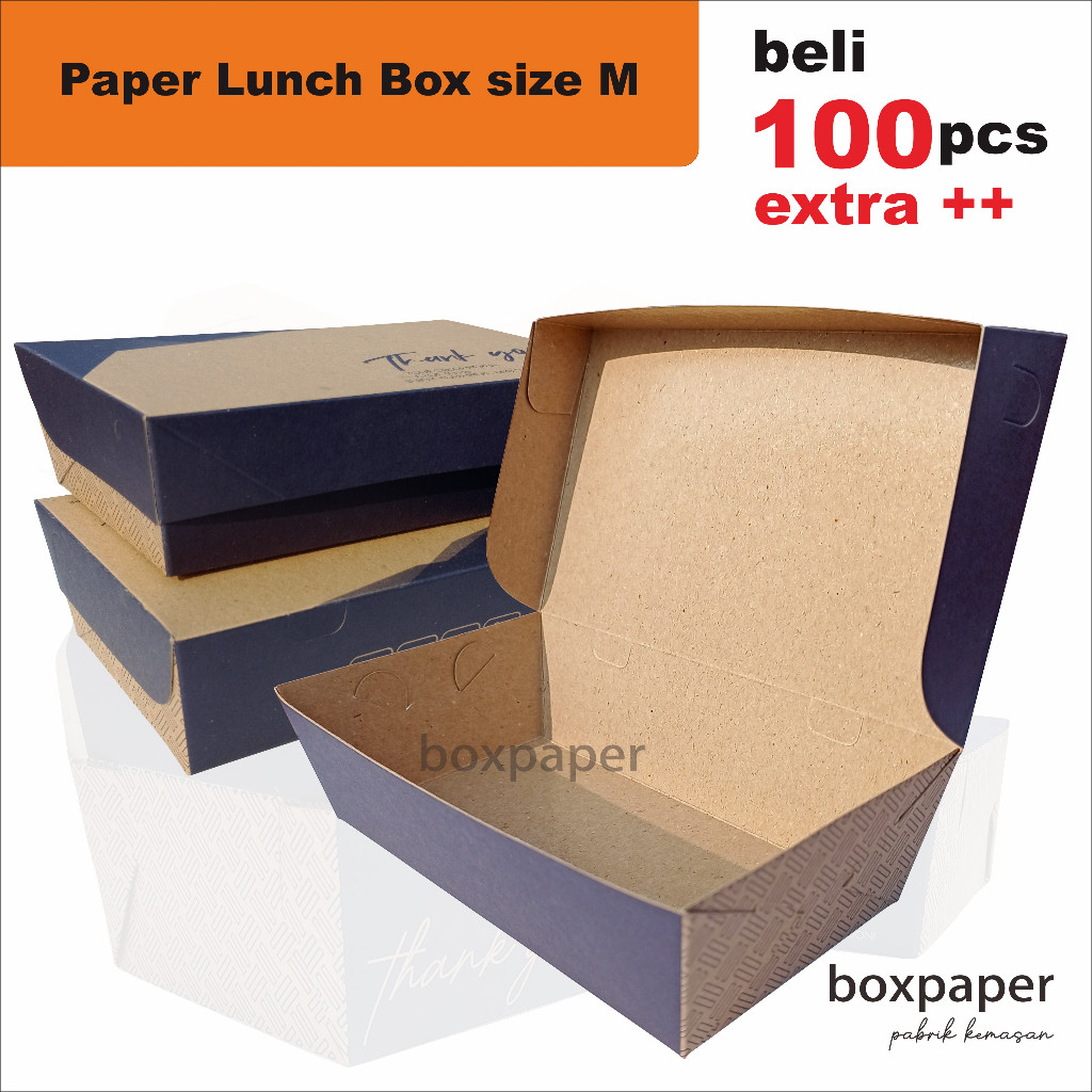 Paper Lunch Box ( size M ) Laminasi Kraft Kotak Dus Makan Ayam Nasi Goreng Bakar Geprek Penyet Nasi 