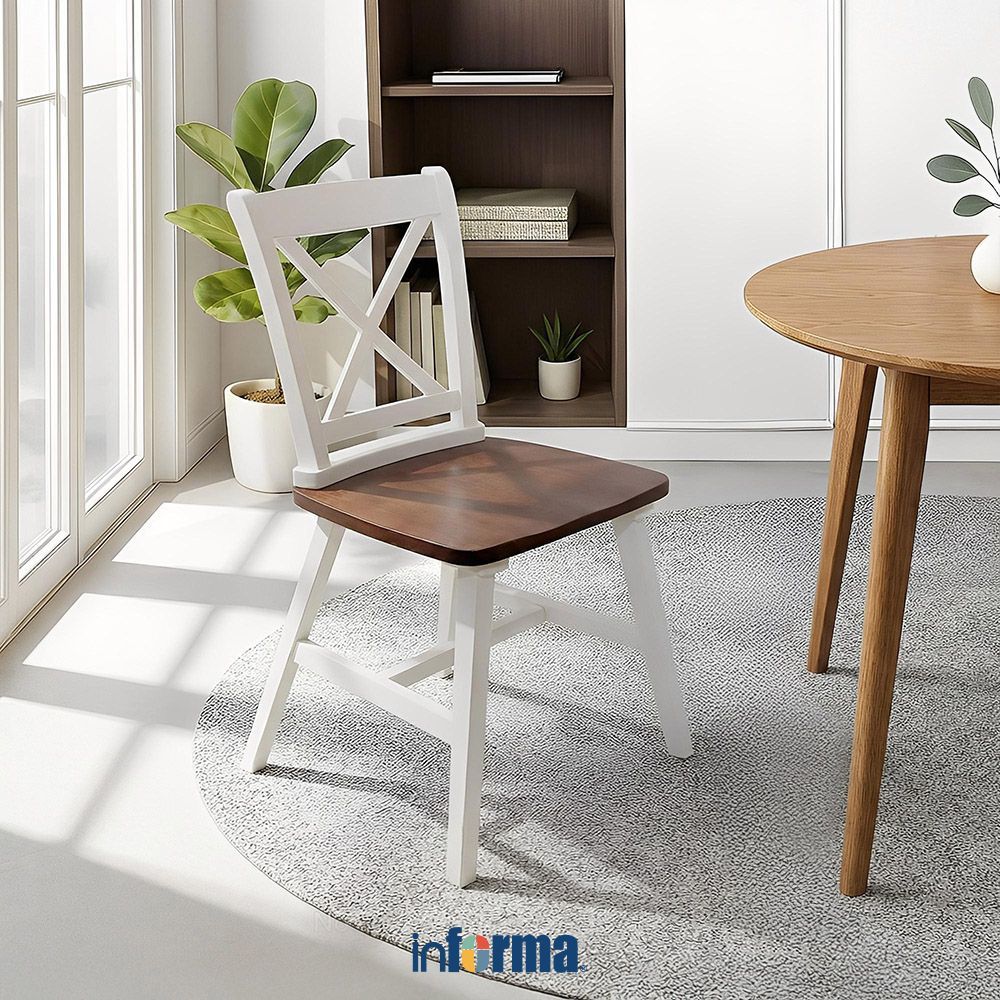 Informa Yelets Kursi Makan Kayu - Putih/Cokelat Walnut Dining Chair Kursi Kafe Restoran Bangku Perab