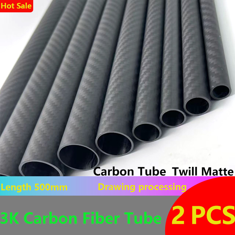 2PCS Twill Matte 3K Carbon Fiber Tube Length 500mm OD 8mm 10mm 12mm 14mm 16mm 18mm 20mm 22mm 24mm 26