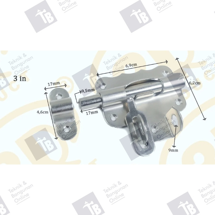 3R Grendel Overval 3 Inch 3" HITAM / Grendel Pintu Tebal 3inch