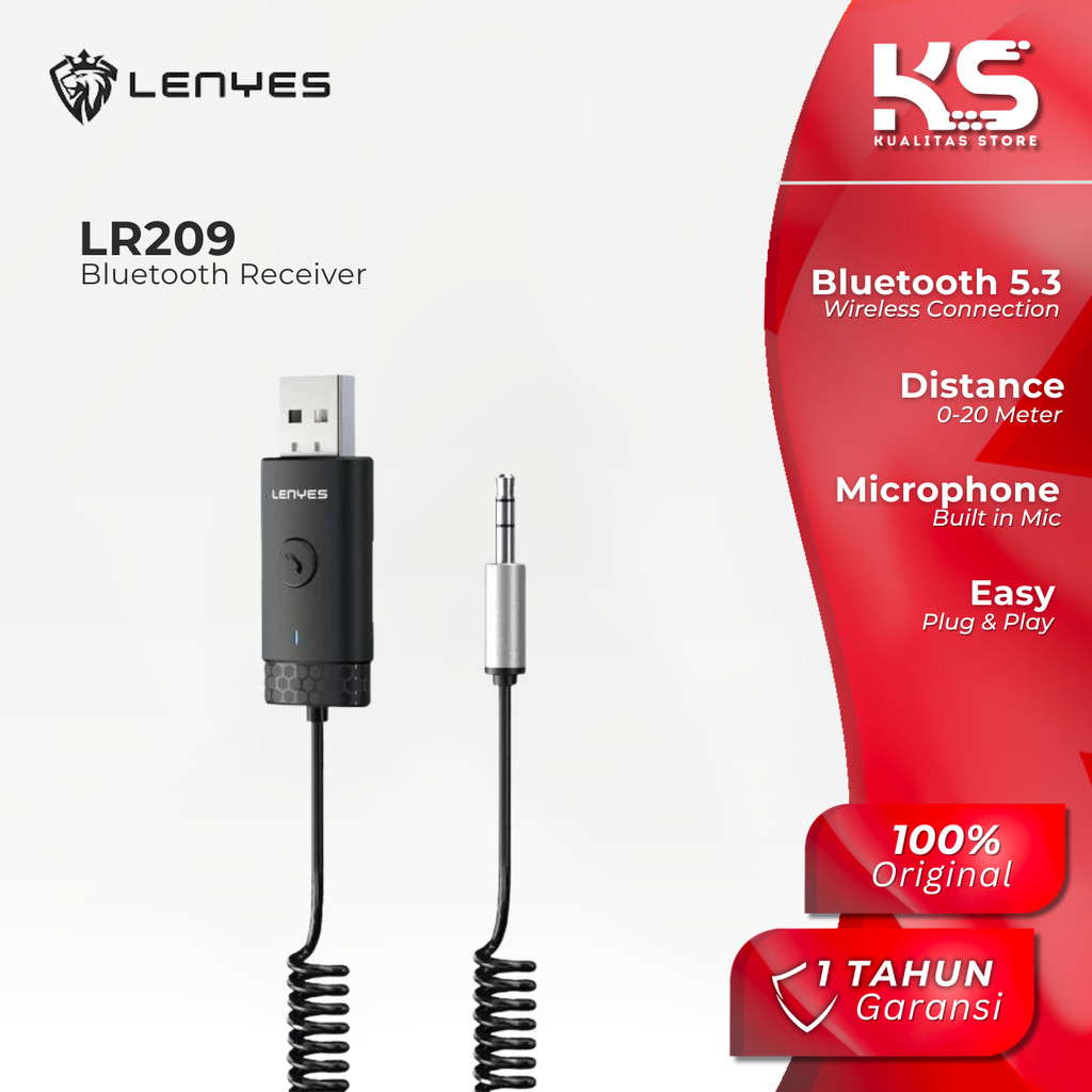 LENYES Bluetooth Receiver 5.3 Colokan Aux 3.5mm dan Usb Untuk Speaker Mobil PC / Laptop LR209