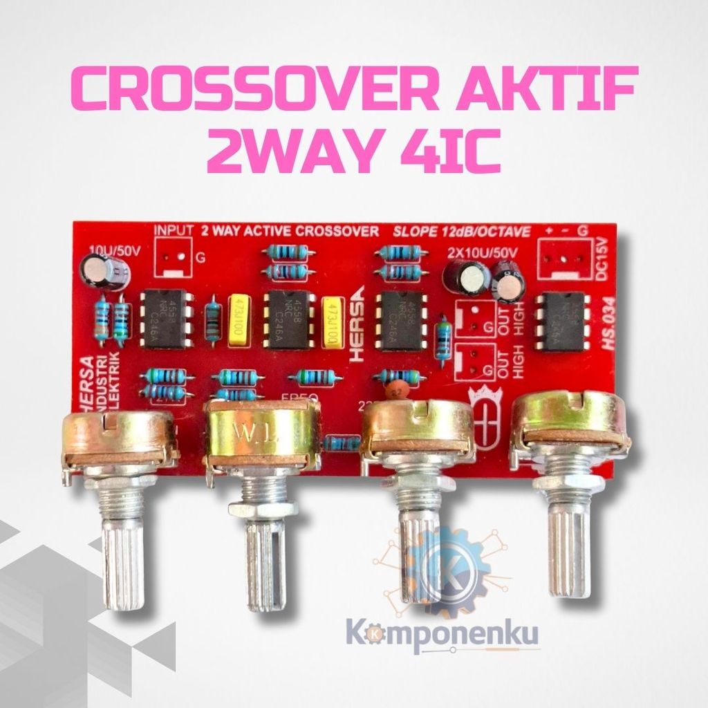 Crossover Aktif 2 Way PCB 4 IC + 4 Potensio Gain Freq High Low Audio
