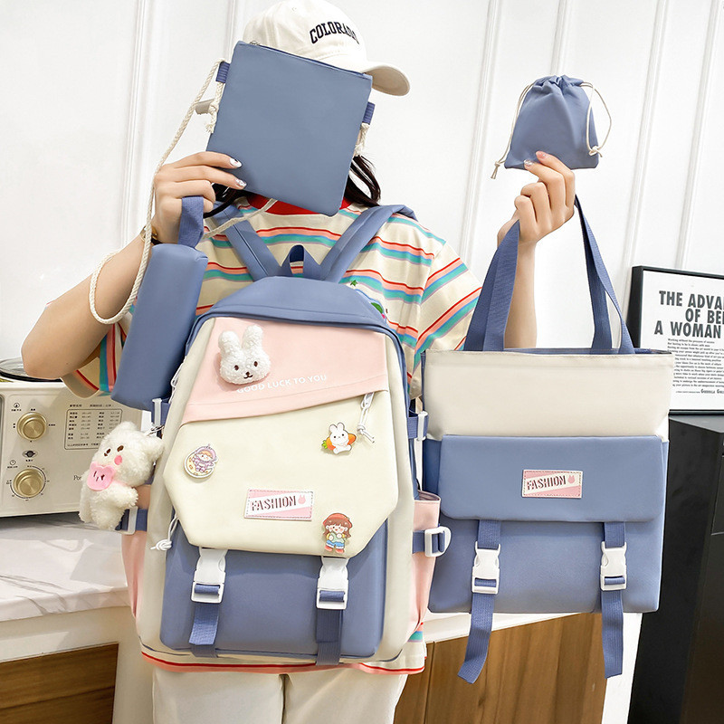 Tas Ransel Sekolah Perempuan 5in1 Backpack Korea SD SMP SMA Wanita Trendy tas ransel anak tas korea 