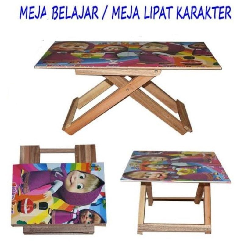 Meja belajar lipat kayu karakter / Meja belajar anak Laki Laki Perempuan portable