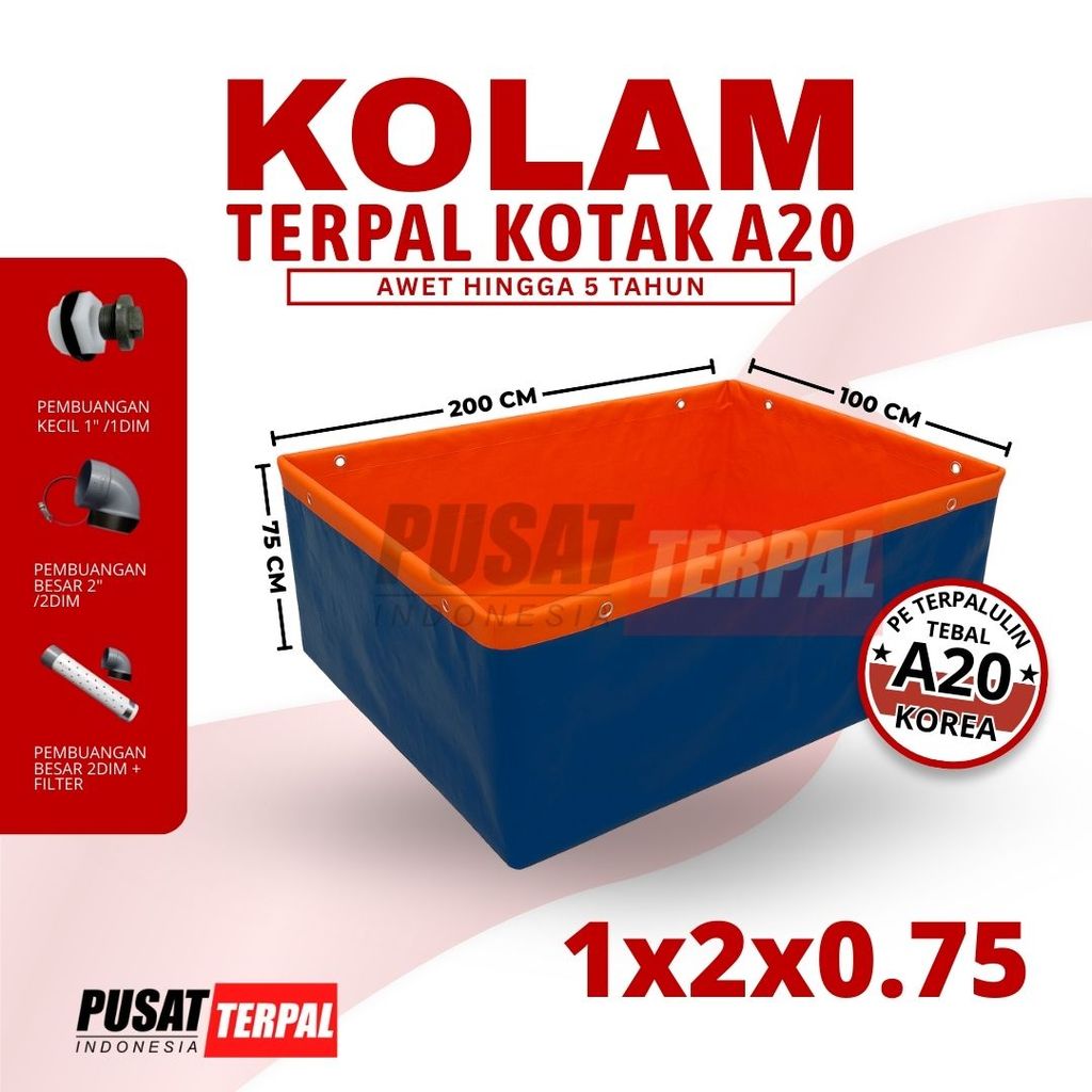 1x2x0.75 Kolam Ikan Terpal Kotak A20 Import Korea 100x200x75 Untuk Ternak Ikan lele nila gurame
