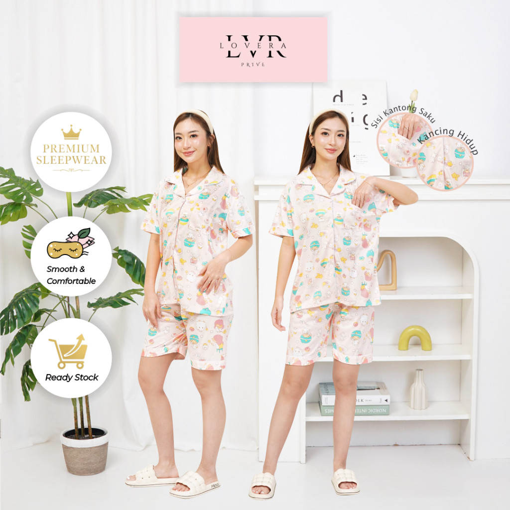 Piyama Wanita Dewasa Kemeja HP Lengan Pendek Celana Pendek Ukuran XXL Diskon