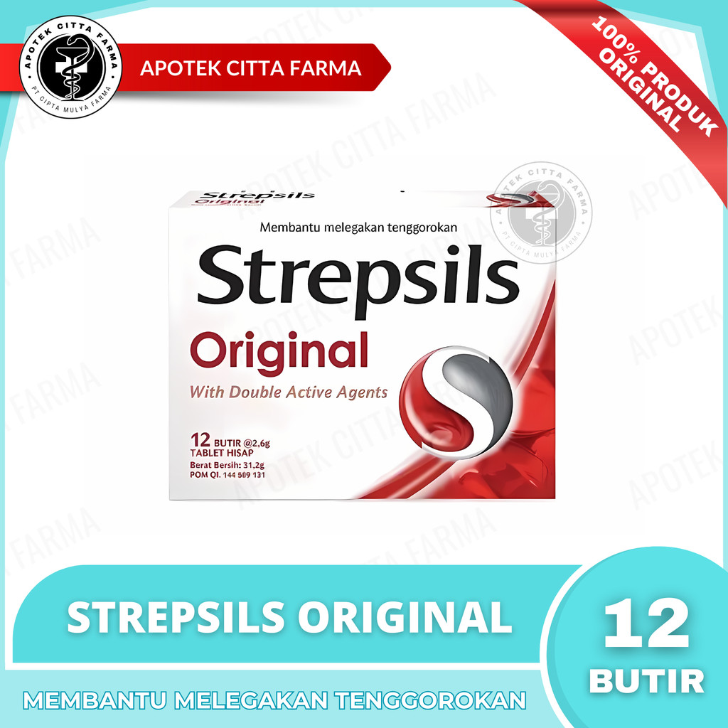 Strepsils Original 1 Box @ 2 Sachet @ 6 Butir Permen - Permen Pelega Tenggorokan / Menyegarkan Bau M