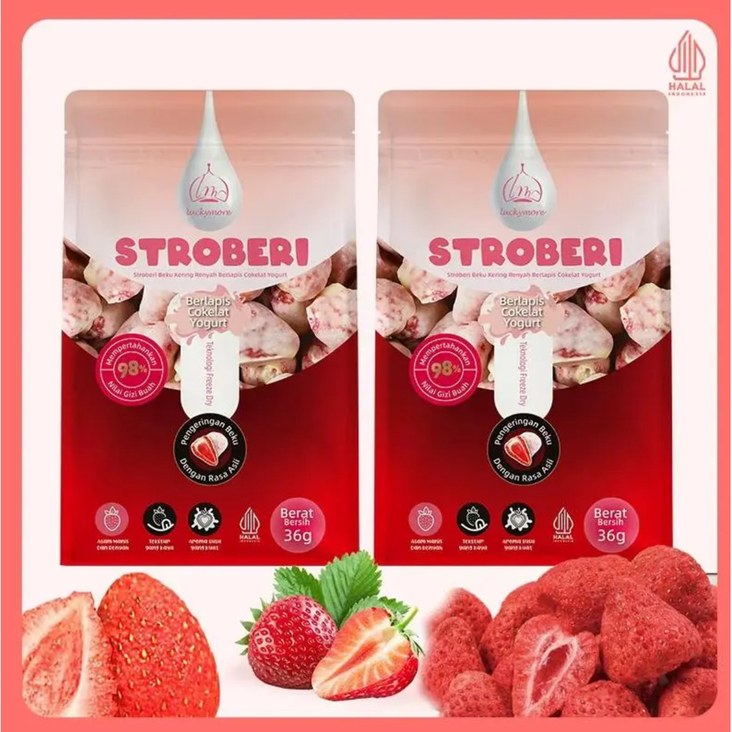 [Beli 1 Gratis 1 ] HALAL Stroberi Beku Kering Renyah Berlapis Matcha 32g- Stroberi Beku Kering denga