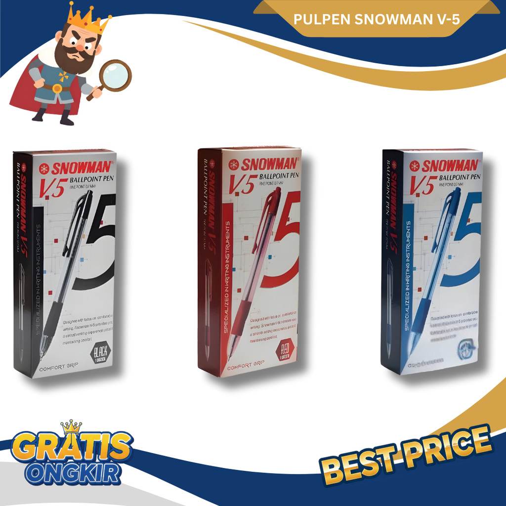 Snowman Pulpen V-5 Warna Biru Hitam Merah Pena Cetek - Lusinan