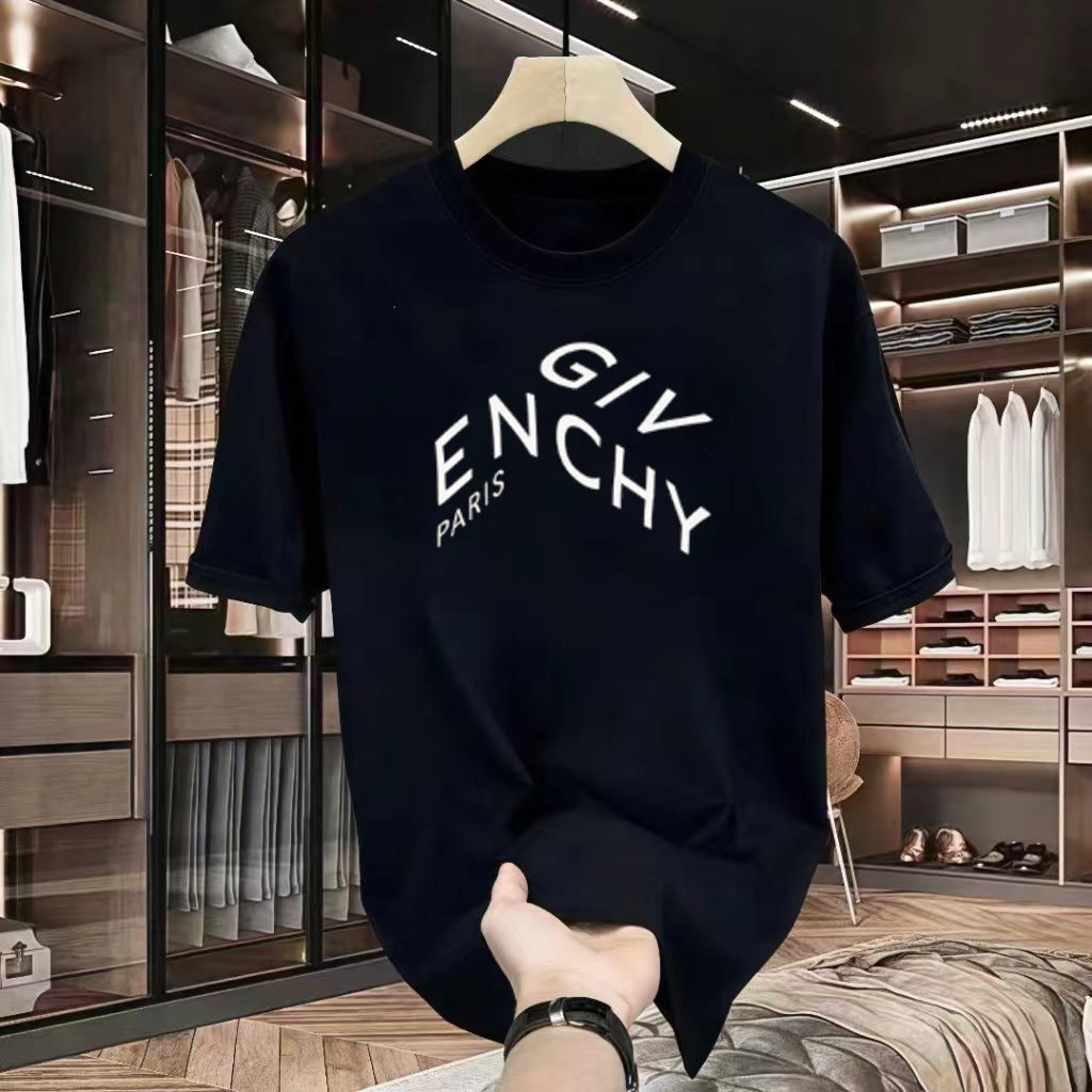 GIVENCHY Kaos Lengan Pendek Leher Bulat Pria Baru dengan Logo Bordir dan Cetakan Gaya Selebriti Fash