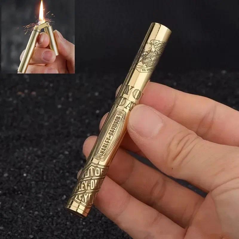 Retro Brass Kerosene Lighter Nunchaku Style Free Fire Grinding Wheel Flint Cigarette Lighter Gasolin