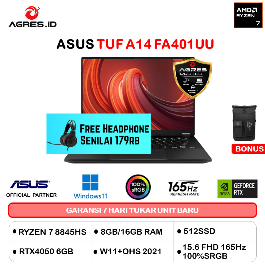 ASUS TUF A14 FA401UU RYZEN 7 8845HS RTX4050 6GB/ 32GB 512GB W11+OHS+O365 14.0QHD 165HZ 100SRGB GRY R
