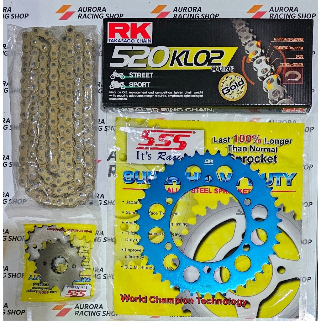 GEAR SET SSS BLUE NINJA 250 OLD / NINJA 250 FI / Z 250 & RANTAI RK ORING 520 KLO GOLD