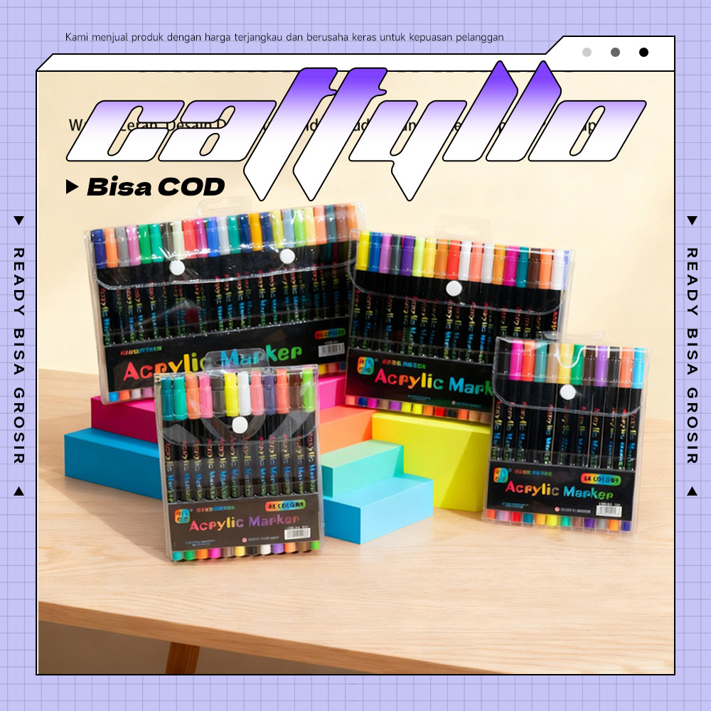 Acrylic Marker Dual Head Watercolor Drawing Pen 24/48 Quick-drying Spidol Akrilik/Set Marker Drawing