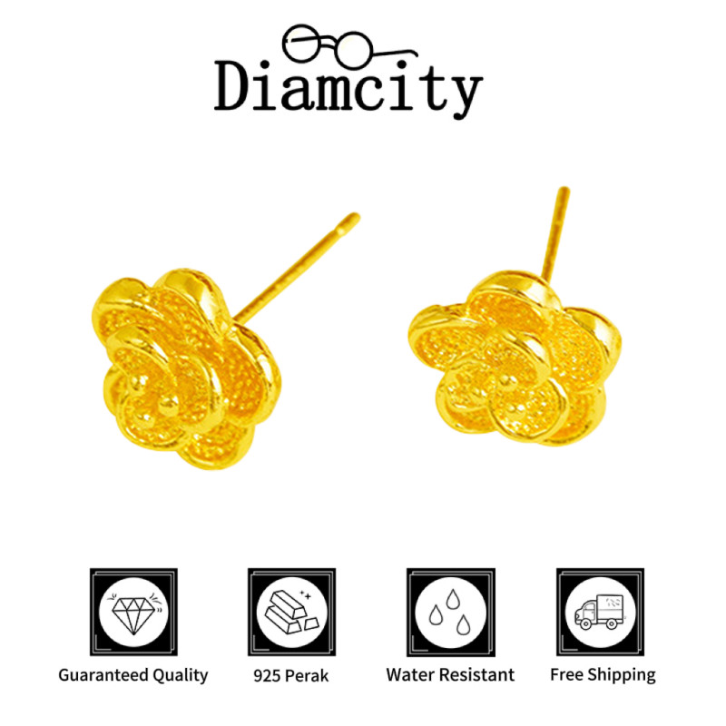 Anting-anting Stud Bunga Mawar Berlapis Emas Niche Kelas Atas