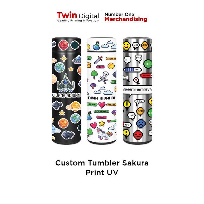 Paket Gift Box Tumbler Print UV - Custom Hard Box + Tumbler - Sakura, Merah Polos