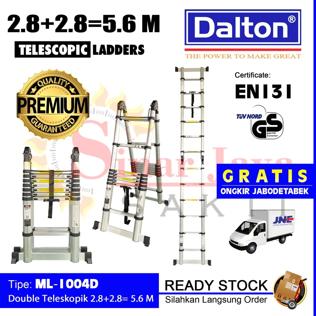 Tangga Lipat Teleskopik 2.8 + 2.8 = 5.6 Meter Dalton ML-1004D | Tangga Alumunium Teleskopik 2,8 + 2,