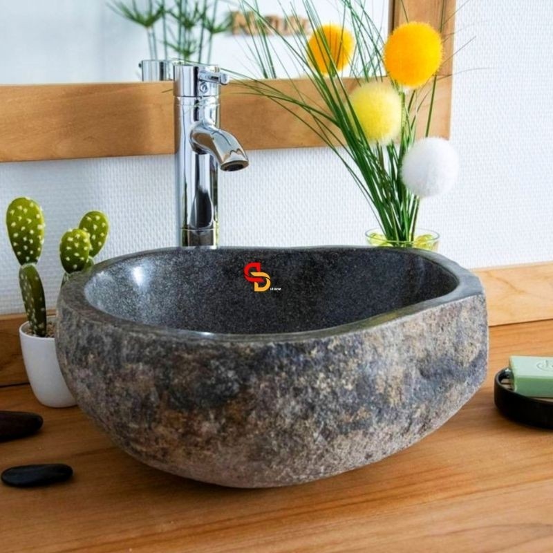 Wastafel Batu Sungai | Aesthetic Bowl | Wastafel Natural Portable 35-40 super | Wash Basin Indoor & 