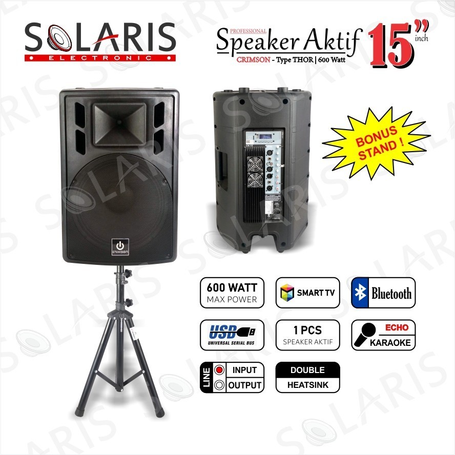 Diskon Special... SPEAKER AKTIF 15 Inch BLUETOOTH 600 Watt CRIMSON Tipe THOR Model HUPER - BONUS STA