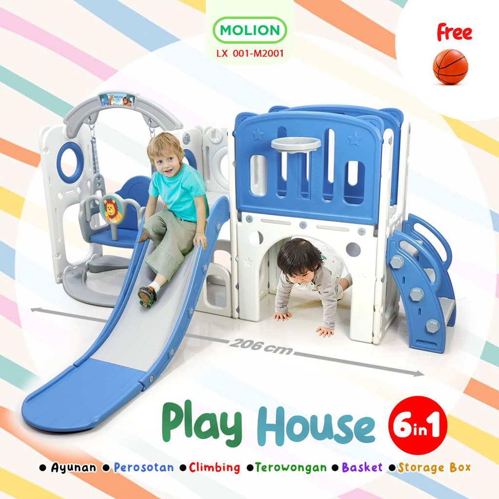 MOLION Mainan Anak Prosotan SET 6in1 Playground Slide Playhouse Play House Indoor Outdoor Taman Berm