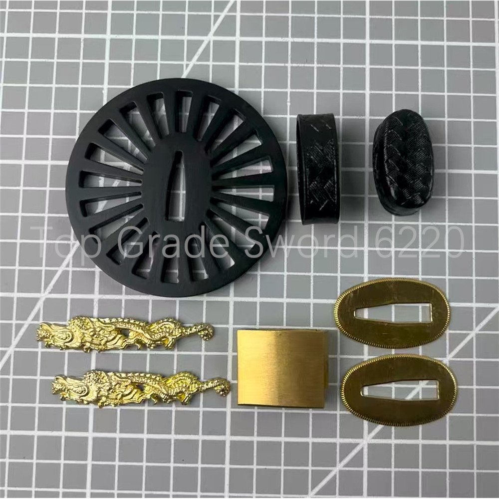 Set Amazing Steel Iron Tsuba Handguard Fuchi Kashira Brass Menuki Habaki Seppa For Japanese Katana S