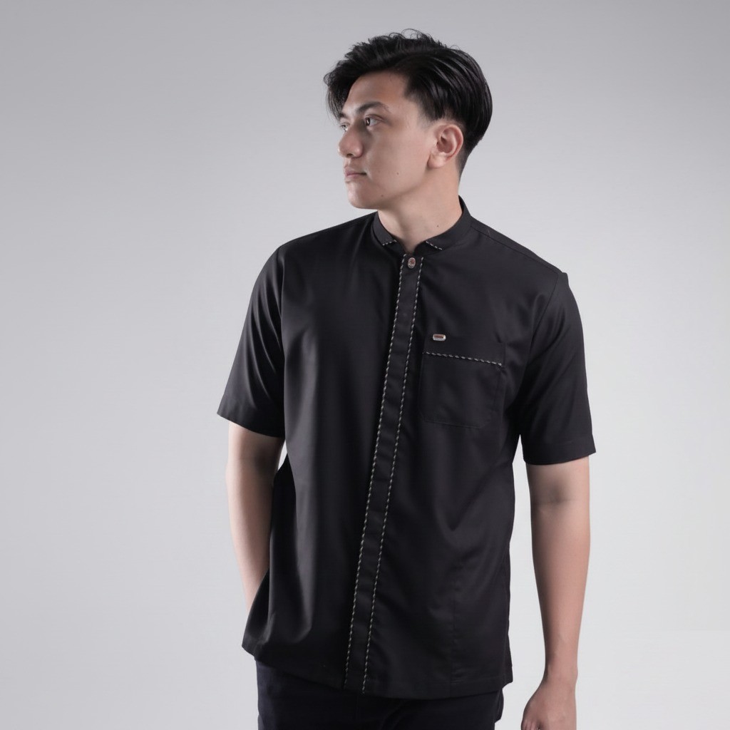 Qori Apparel Signature Black Series Baju Koko Casual Pria (Lengan Pendek)