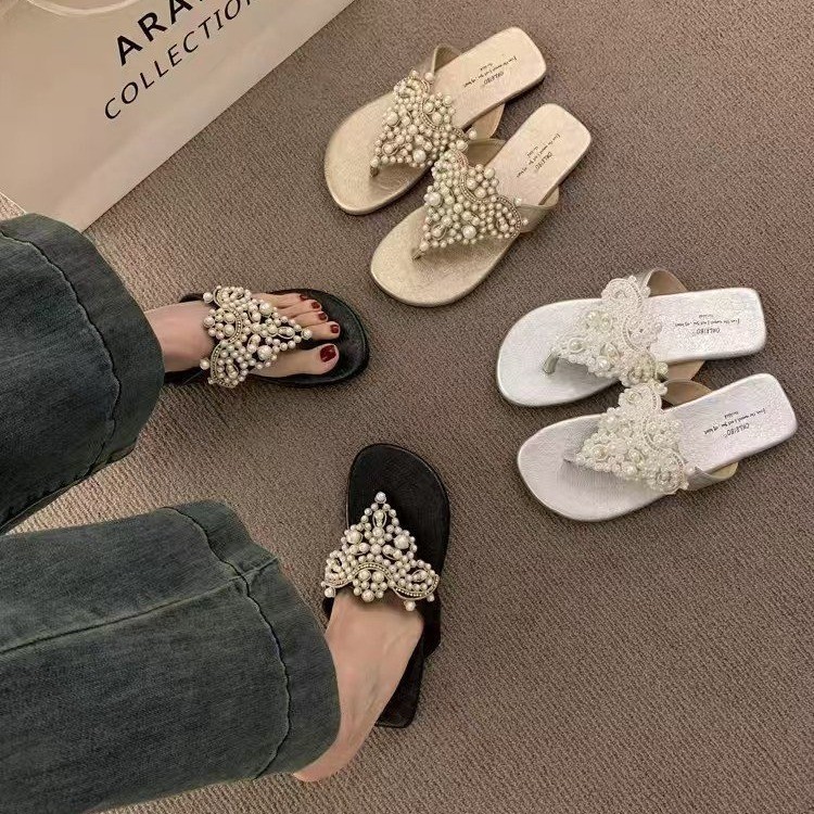 [COD]Sandal jepit model peri, gaya bohemian retro wanita, sandal pantai mutiara