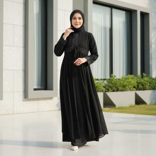 BIG SELLE 12.12 Abaya Turkey Syari Premium Gamis Hitam Wanita Mewah Elegan Bahan Adem dan Nyaman 477