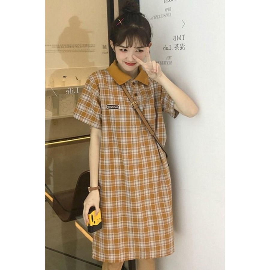 Aroana Dress Gaun desain kotak-kotak Prancis ukuran ekstra besar wanita reduksi usia angin lembut ro