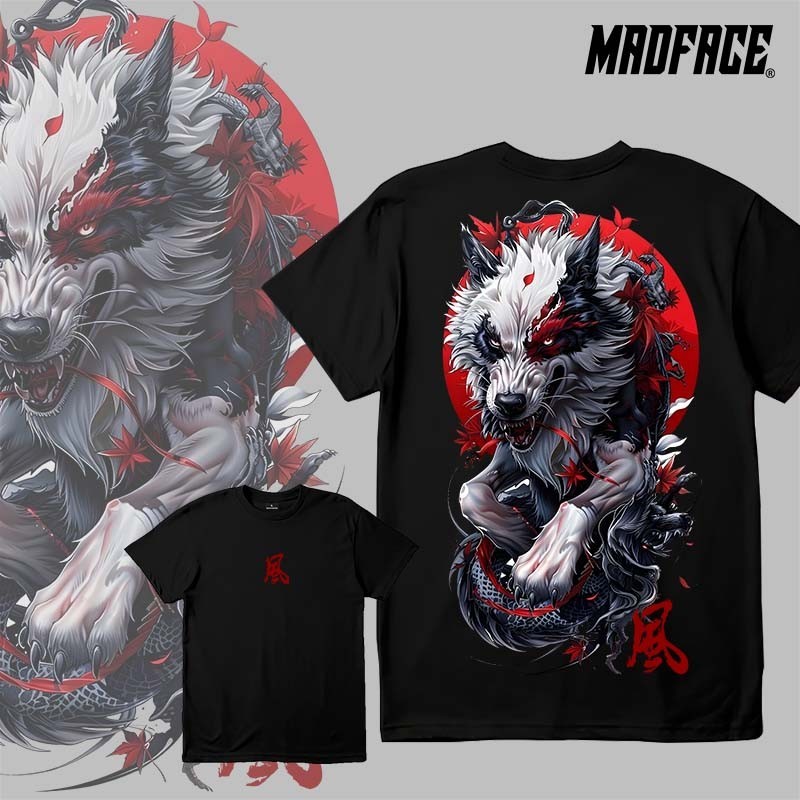 MADFACE Clothing - Dog God/Wolf God Tattoo - Bully Dog Print Shirts - Unisex Cotton Black T-shirts