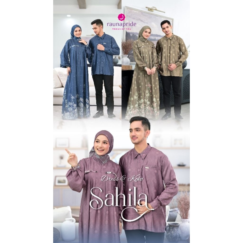 Raunapride Exclusive Couple 2026 Sahila Dress dan Koko | Gamis Rauna Terbaru Sahila Navy Brown Dusty
